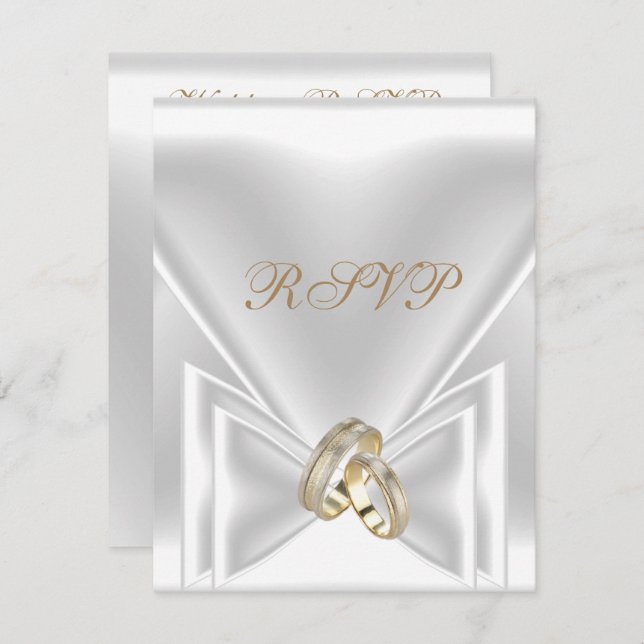 Convite RSVP Evento Elegante Dourado Prata Branco (Frente/Verso)