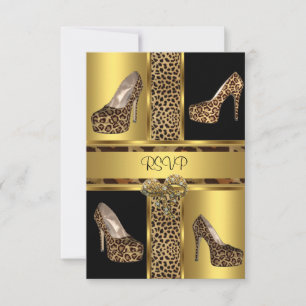 Convite RSVP Festa Sapato Salto Alto Onça Dourado