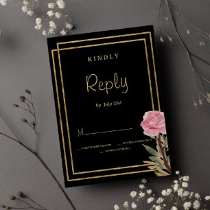 Convite RSVP — Flor de menta rosa dourada negra geométrica