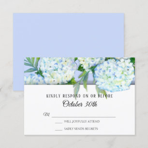 Convite RSVP Florais de Casamento Hortênsias Arte Azul Per