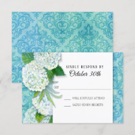 Convite RSVP Florais de Casamento Hydrangeas Padrão Damask