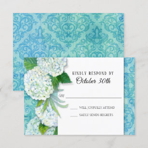 Convite RSVP Florais de Casamento Hydrangeas Padrão Damask
