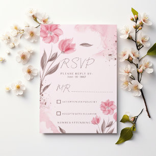 Convite RSVP floral aquarela rosa marrom botânica