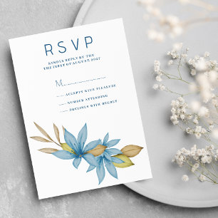 Convite RSVP floral azul de cor aquosa simples