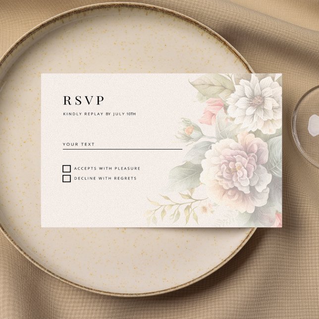 Convite RSVP floral azul-marfim-rosa-marfim-romântico (Romantic ivory pink blue summer floral RSVP)