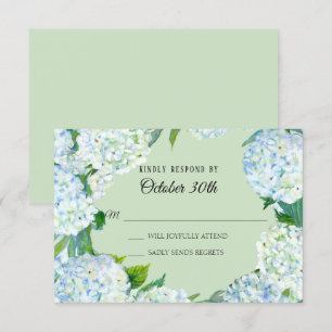 Convite RSVP Floral Casamento Hydrangea Branca Hortelã Ver