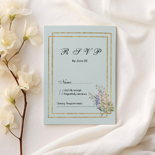 Convite RSVP floral cor-de-rosa-lavanda azul-pastel e dour