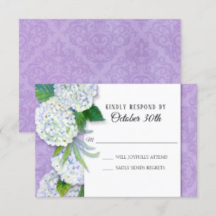 Convite RSVP Floral de Casamento Hydrangea Lavanda Damasco