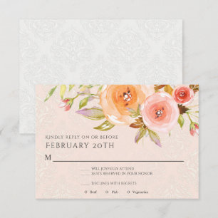 Convite RSVP Floral de Casamento Rosa Beije Água Tinta Fol