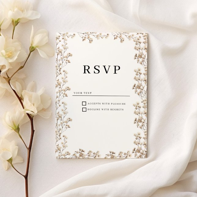 Convite RSVP floral de giro branco Elegante (Elegant ivory white gypsophila floral RSVP)