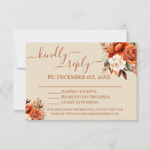 Convite RSVP Floral de Laranja Queimado e Rust