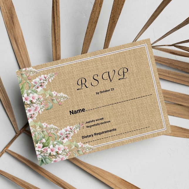 Convite RSVP floral de marfim rosa-marfim-rosa-marfim-rúst (Botanical rustic ivory pink mint floral RSVP)