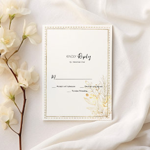 Convite RSVP floral de ouro botânico Elegante