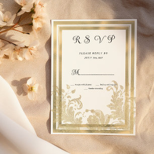 Convite RSVP floral de ouro branco de luxo
