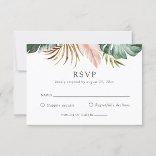 Convite RSVP Floral de Palma Dourada tropical moderna Gree