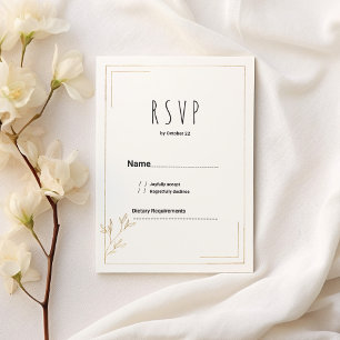 Convite RSVP floral geométrico de ouro branco de luxo