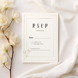 Convite RSVP floral minimalista de ouro branco de luxo