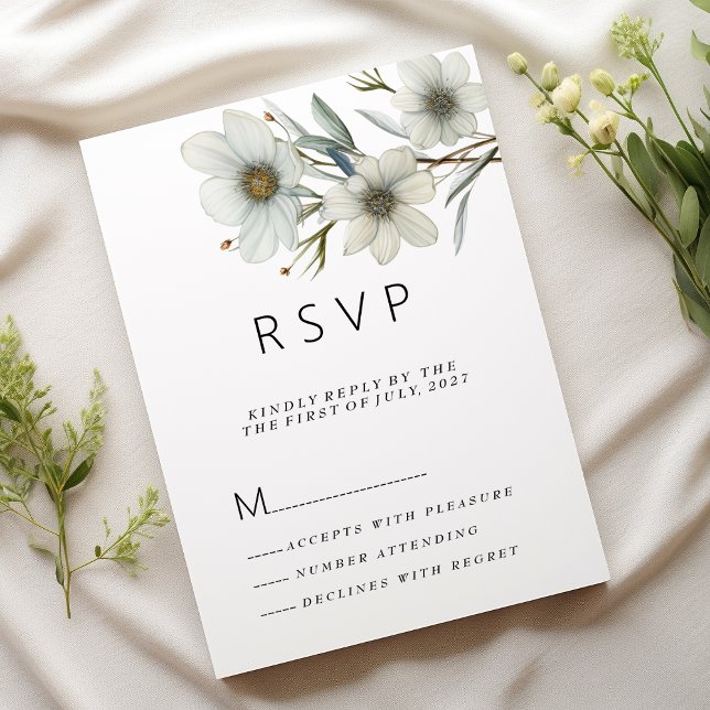 Convite RSVP floral primavera verde de menta branca simple (Simple white mint green spring floral RSVP )