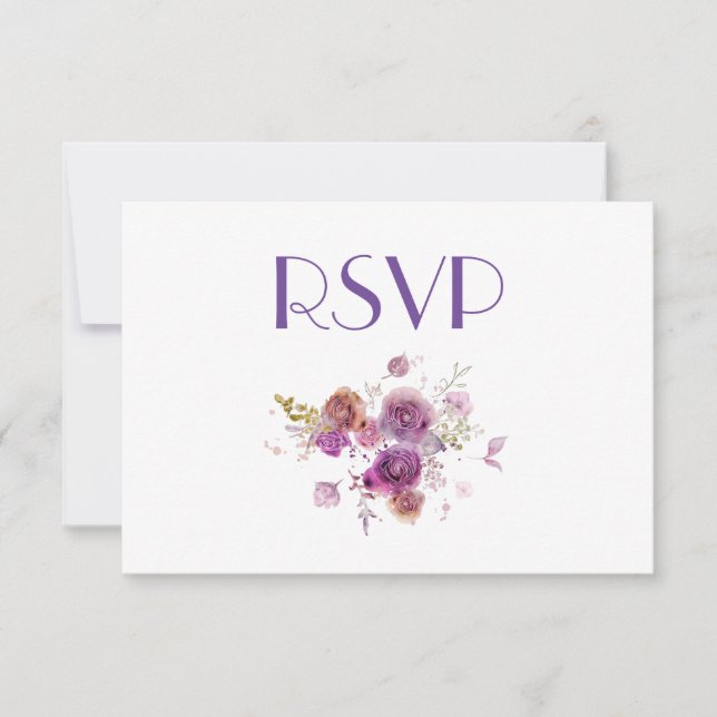 Convite RSVP Floral Purple de Aquarela Adorável (Frente)