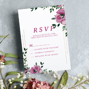 Convite RSVP floral rosa de ouro lilac verde botulínico