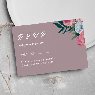 Convite RSVP floral roxa verde-escuro do país