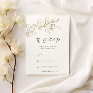 Convite RSVP floral simples de ouro branco-chic elegante