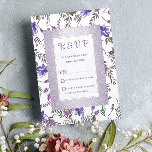 Convite RSVP floral verde roxo, cor-de-rosa, de lavanda su