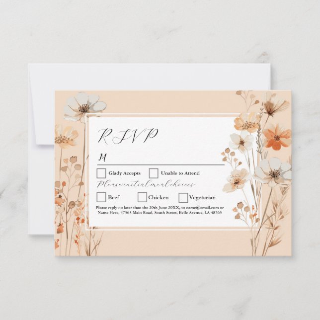 Convite RSVP Flores para casamentos Boho Florals Bohomian (Frente)