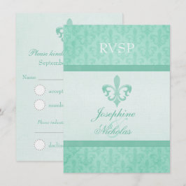 Convite RSVP formal de casamento verde menta Fleur De Lis