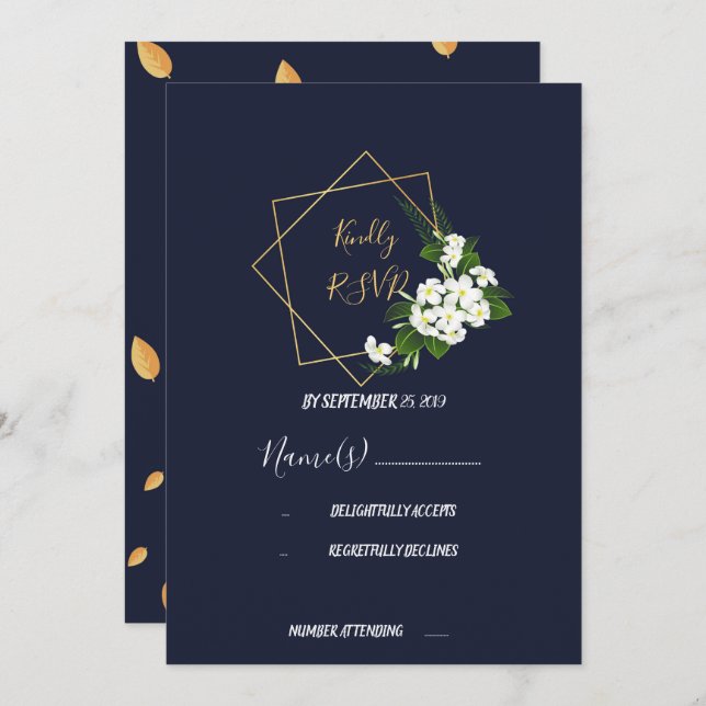 Convite RSVP Geométrico do Marinho Clássico Elegante (Frente/Verso)