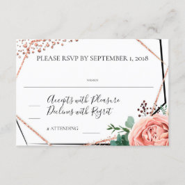 Convite RSVP Geométrico Moderno de Ouro Rosa para Casament