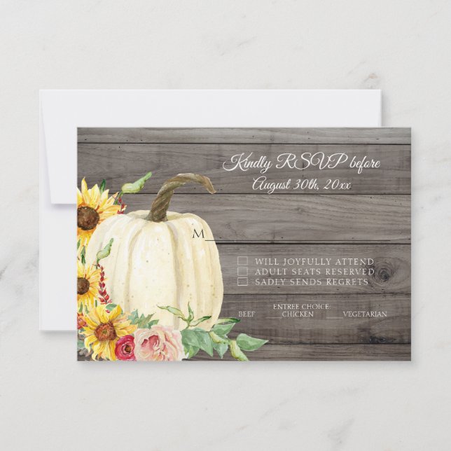 Convite RSVP Girassol Abóbora Rosa Borgonha Celeiro de Mad (Frente)