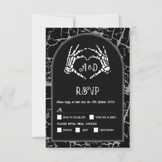 Convite RSVP Gothic Halloween Skeleton Mãos Coração (Frente)