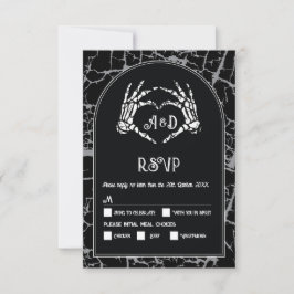 Convite RSVP Gothic Halloween Skeleton Mãos Coração