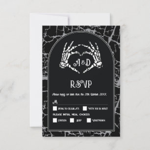 Convite RSVP Gothic Halloween Skeleton Mãos Coração