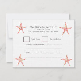 Convite RSVP Honeysuckle Peach Starfish Beach Invite