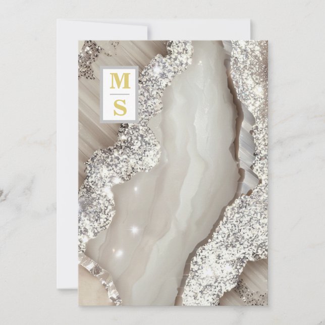 Convite *~ RSVP IVORY Silver Iniciais QR AR66 Casamento (Frente)