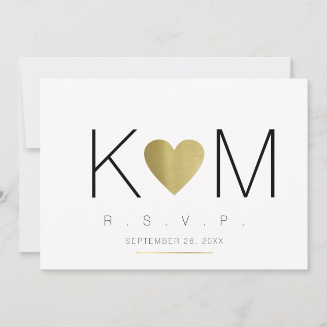 Convite rsvp love & couple initials, clear & elegant (Frente)