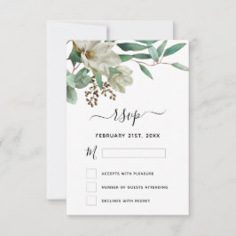 Convite RSVP Magnolia Eucalyptus Watercolor Elegante