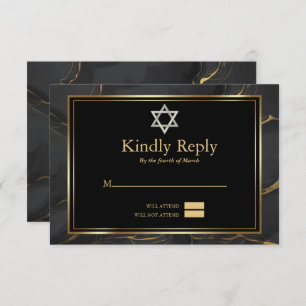 Convite RSVP Modern Black Dourado Bar Mármore Mitzvah