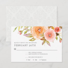 Convite RSVP Moderno Aquarela Casamento Floral Damasco Cor