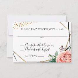 Convite RSVP Moderno de Casamento Geométrico Dourado e Ros