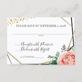 Convite RSVP Moderno de Casamento Geométrico Dourado e Ros