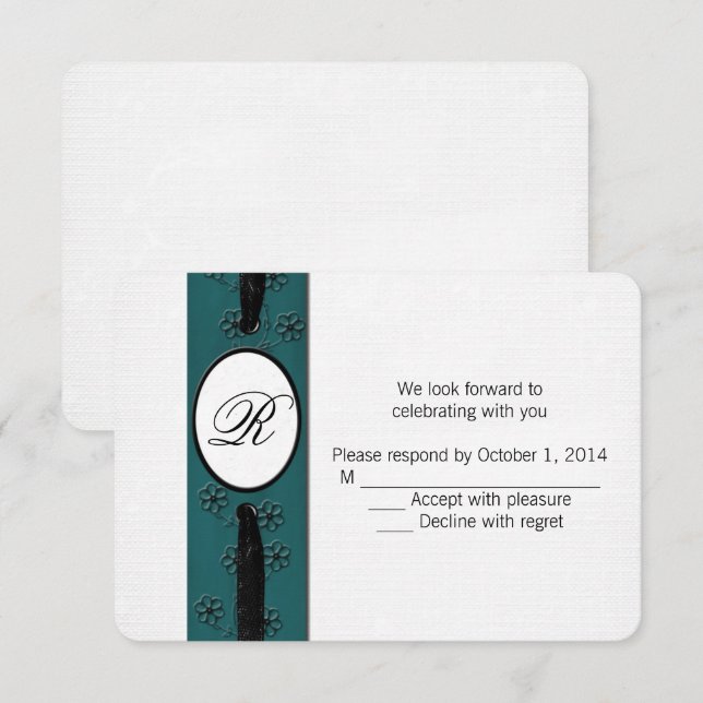 Convite RSVP monogramada com fita (Frente/Verso)