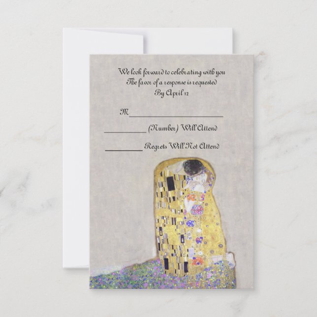 Convite RSVP "O Beijo" Klimt Art Nouveau Casamento (Frente)