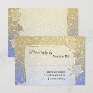 Convite RSVP Ombro Dourado Azul Estrela Dourada