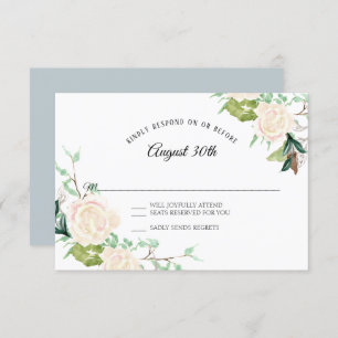 Convite RSVP Pale Elegante Aquarela Arte Floral Rosa