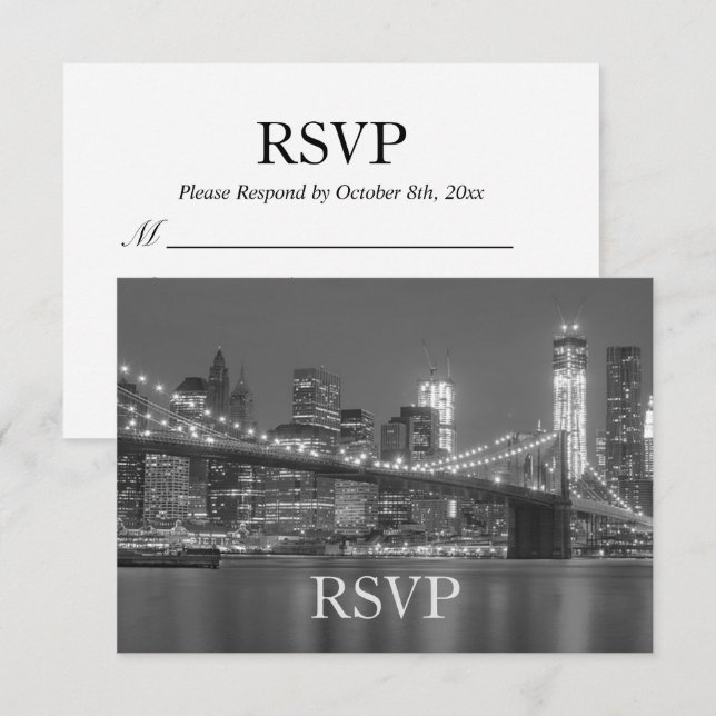 Convite RSVP - Panorama da Cidade de Nova York Brooklyn Ca (Frente/Verso)