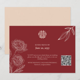 Convite RSVP para Casamento Chinês Floral Elegante