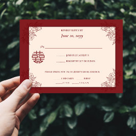 Convite RSVP para Casamento Chinês Floral Elegante
